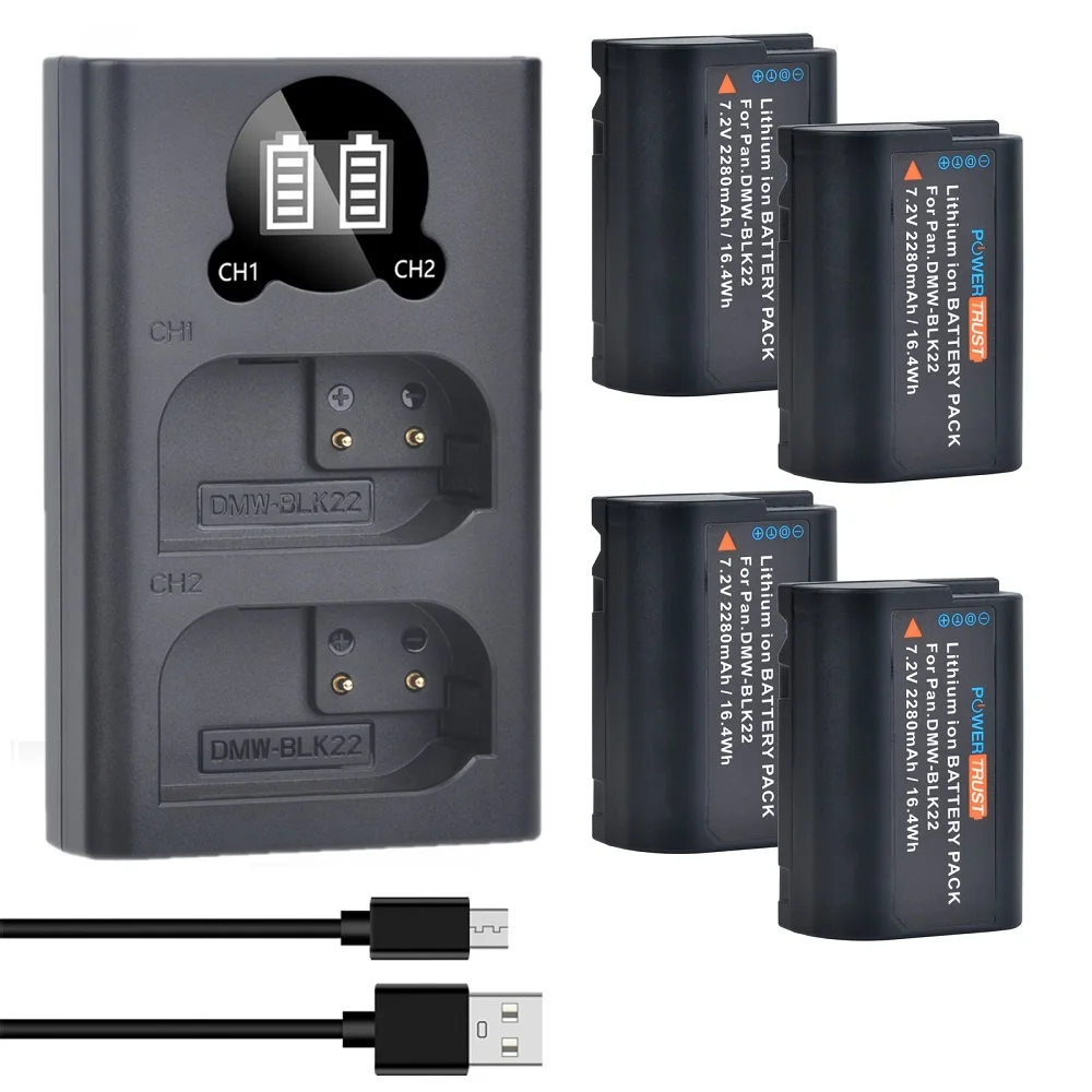 Dmw-Blk22 Batteria Di Ricambio/Caricabatteria Doppio Per Fotocamere Digitali Panasonic Lumix Dc-S5,Gh5,Gh6,G9,Gh5 Ii,Dc-S5Kk,Gh5S