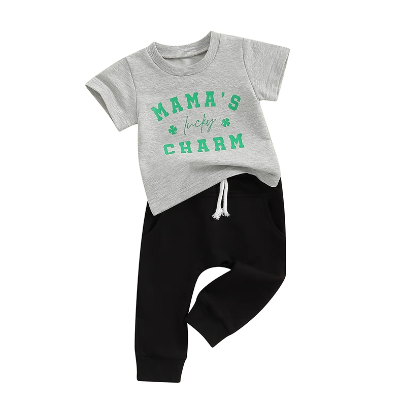 Toddler Boys Girls Ireland Festival Outfit Shamrock Letter Print Top Corti A Maniche Lunghe E Pantaloni Lunghi 2 Pezzi Set Di Vestiti