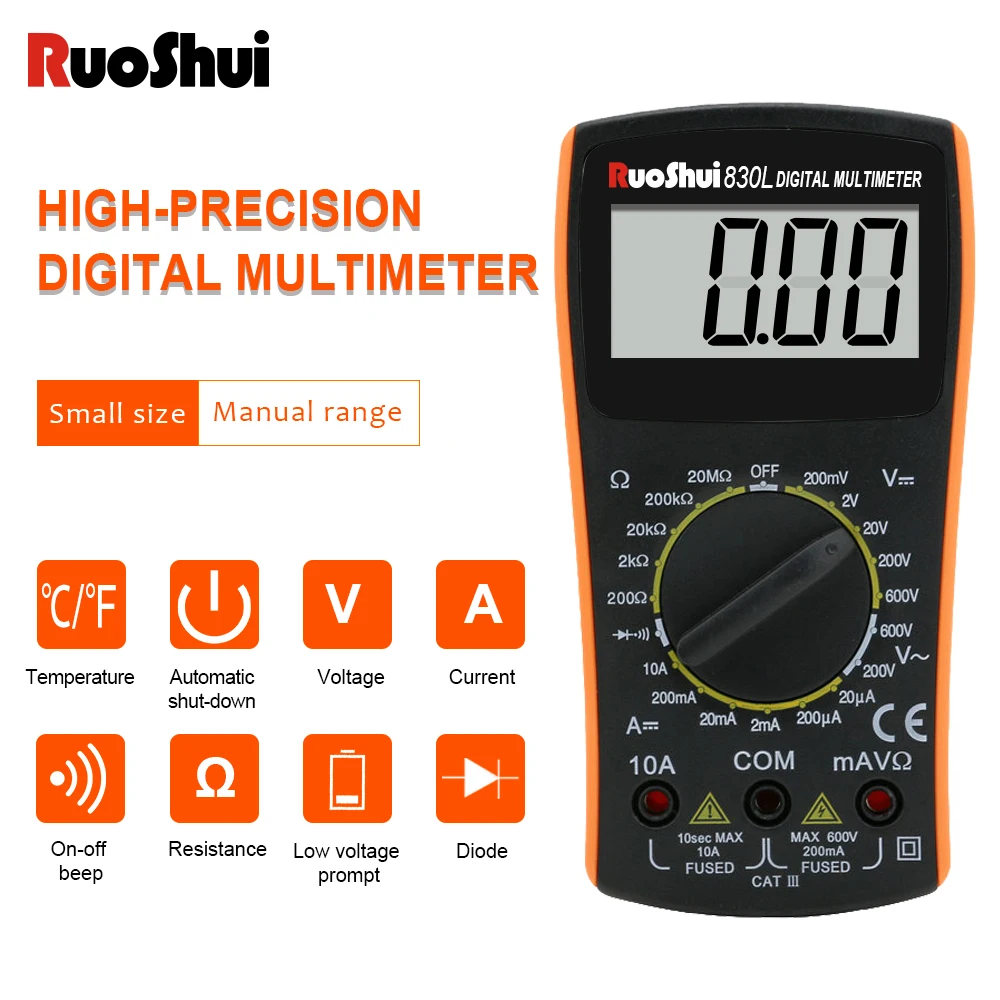 Ruoshui 830L Mini Tester Di Tensione Di Corrente Tester Di Resistenza Retroilluminazione Lcd Dc Voltmetro Amperometro Con Sonda Digitale Multimetro
