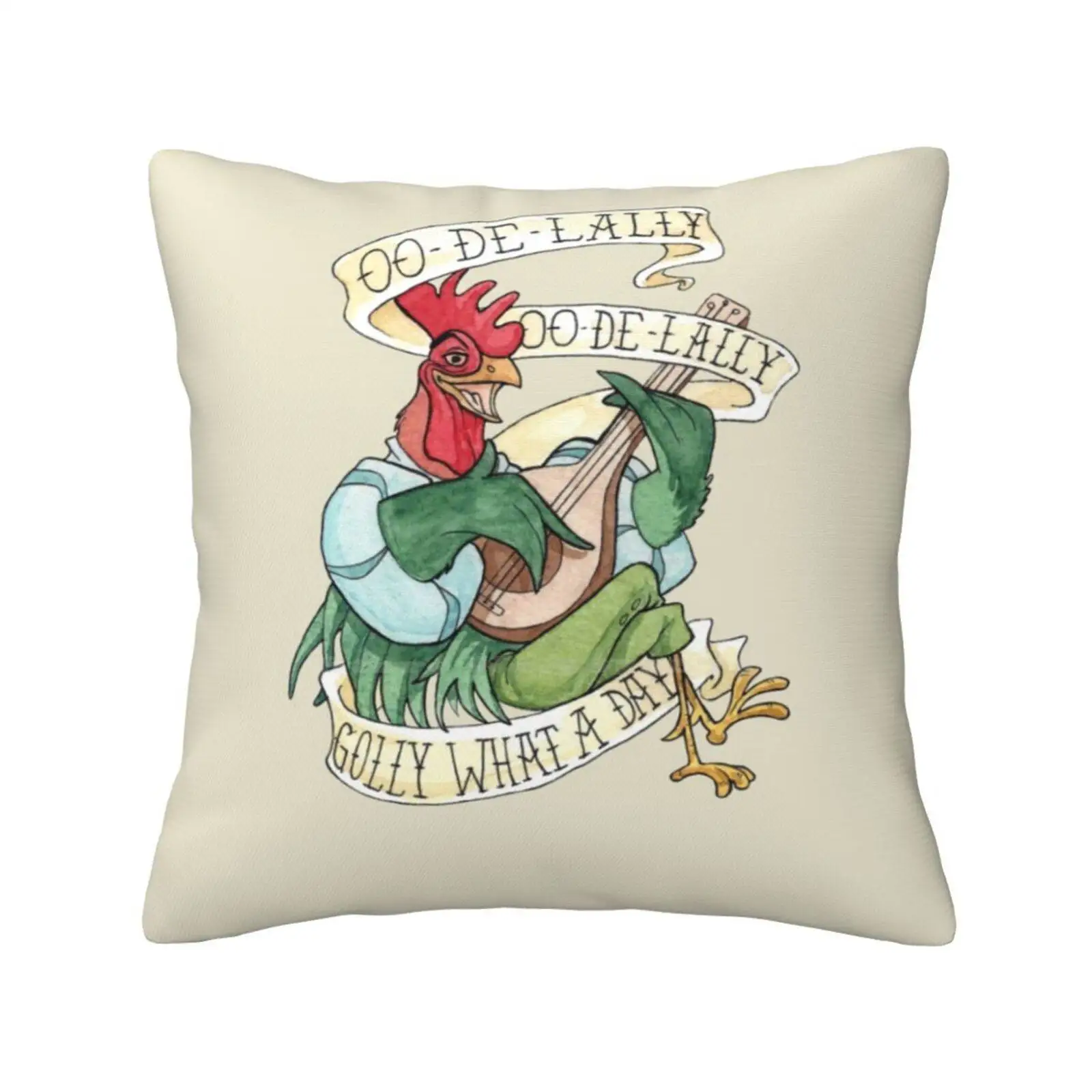 Alan-A-Dale Rooster : Oo-De-Lally Golly What A Day Tattoo Pittura Ad Acquerello Robin Hood Home Sofa Car Cushion Cover Federa