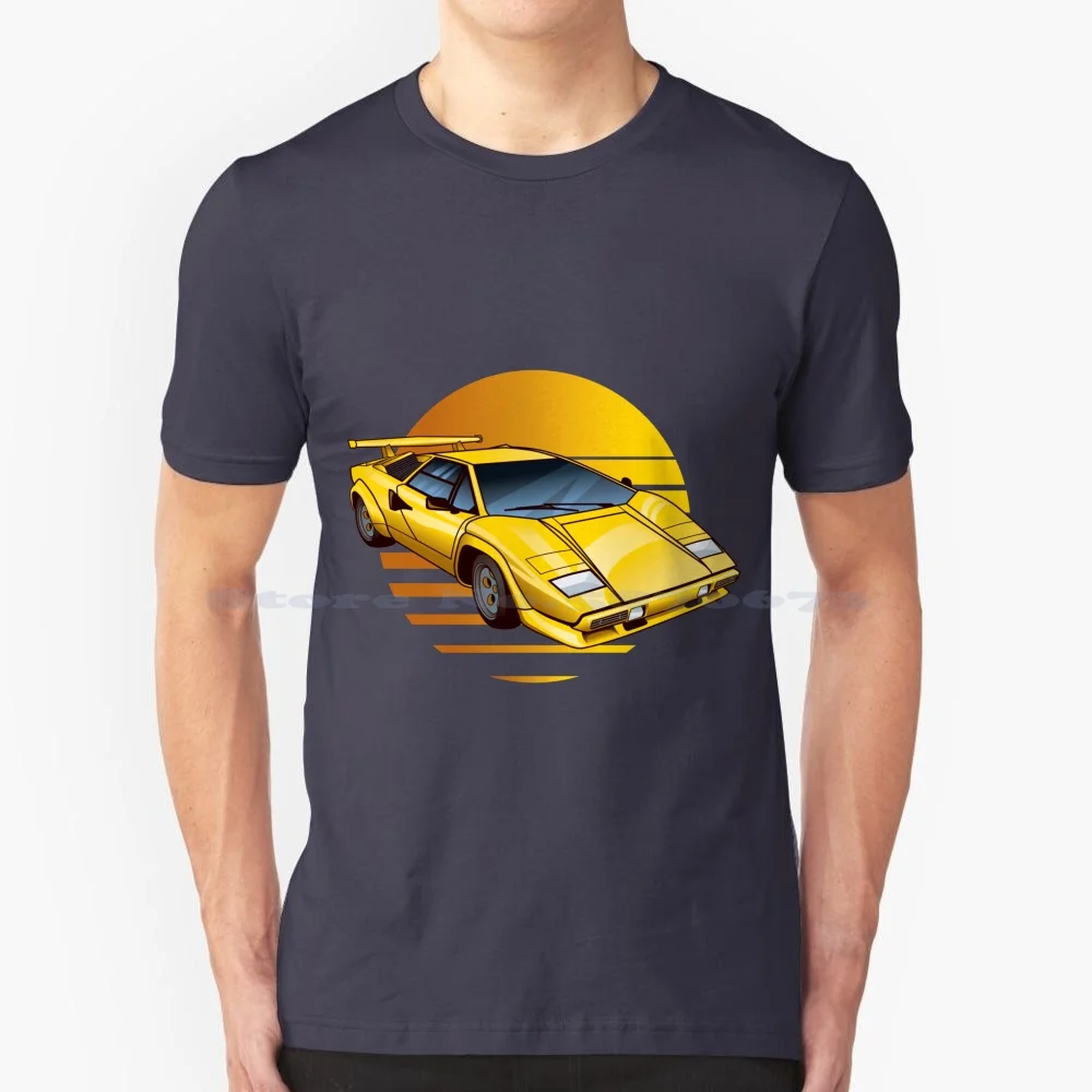 Maglietta Gialla Countach 100% Cotone Tee 80S Auto Esotiche Countach Retro Sportscar Supercar Racing