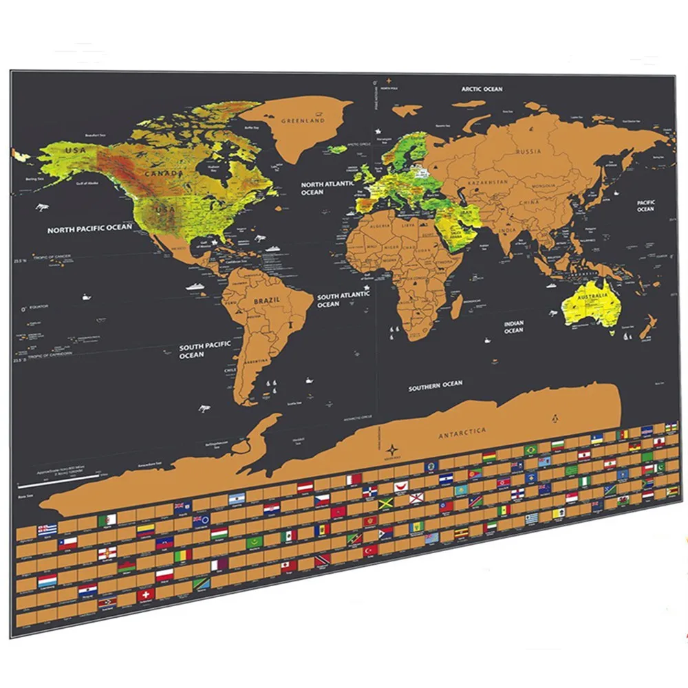 1 Pc World Scratch Maps Bandiera Nazionale Personalizzata Travel Scratch Maps Mini Scratch Off Foil Layer Coating Maps 82.5X59.5 Cm