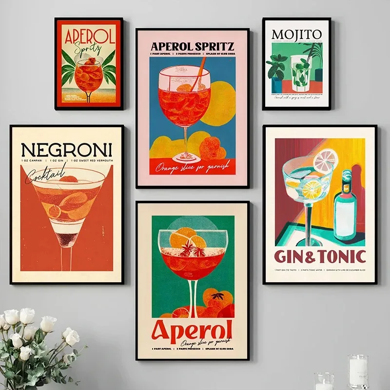 Cartoon Juice Drinks Sprite Canvas Paintings Mojito Poster Frameless Painting Club Bar Shop Sfondo Decorazioni Murali