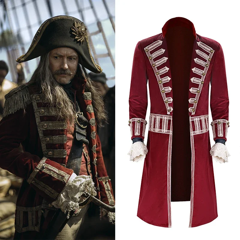 Disfraz De Peter Pan Wendy Captain Hook Para Adultos, Traje De Cosplay De Pirata, Ropa Roja Medievale, Chaqueta, Fiesta De Hallow