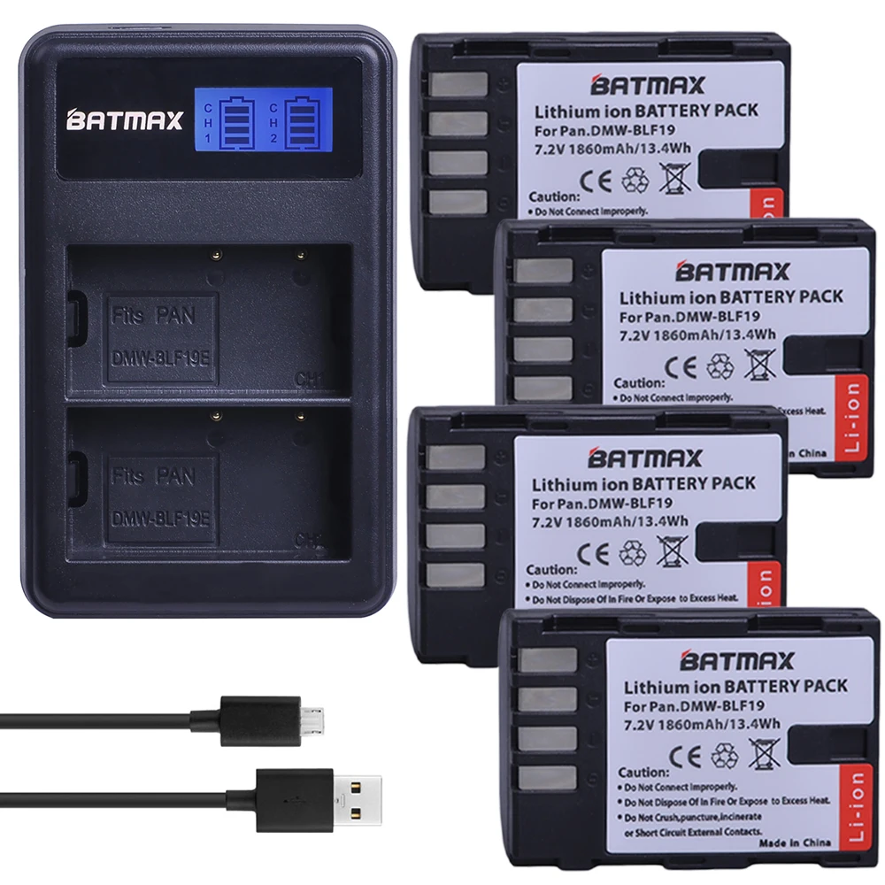 4Pcs 1860Mah Dmw-Blf19 Dmw Blf19 Blf19 Li-Ion Battery + Usb Lcd Caricabatterie Per Panasonic Lumix Dmc-Dmc-Gh3 Dmc Gh3 Gh4 Dmc-Gh4 Macchina Fotografic