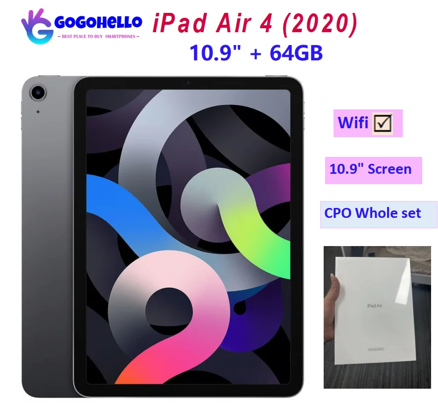 Originale Apple Ipad Air 4 (2020) 4Th Gen Wifi 10.9 ''Pollici Grigio 64Gb 4Gb 12Mp Cpo Certificati Ricondizionati Ipad Come Il Nuovo Intero Set