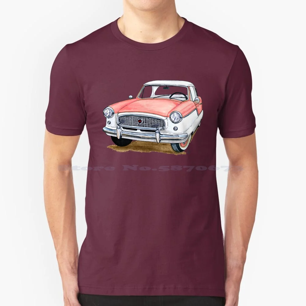 Nash Metropolitan-Maglietta Rosa Corallo 100% Cotone Tee Nash Metropolitan American British Classic Car Fifties 1950S Vintage Retro