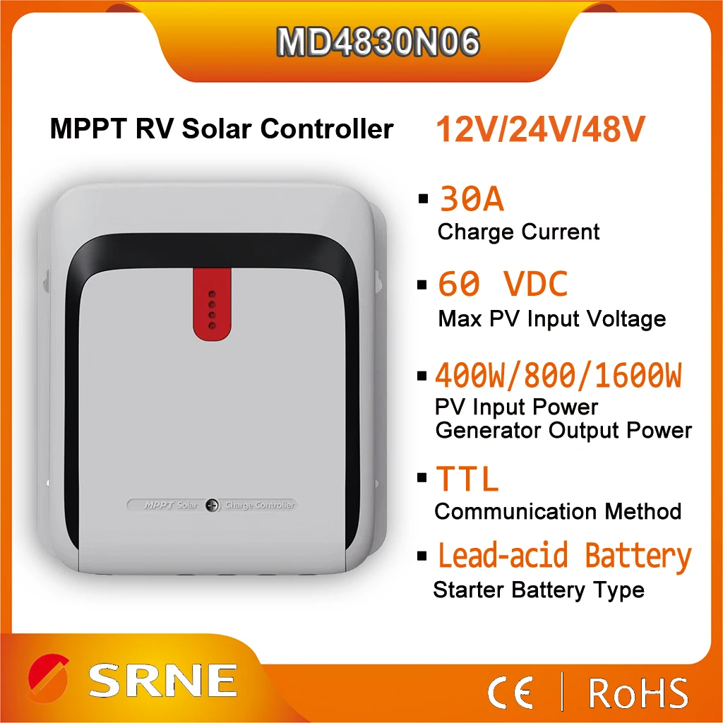 Srne Mppt Rv Solar Charger Controller 30A 12V 24V 48V Regolatore Max Pv Input 60Vdc Supporto Batterie Al Litio Funzione Parallela