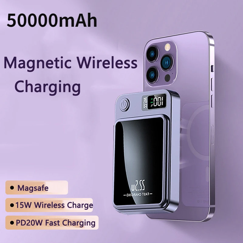50000 Mah15W Caricabatterie Wireless Magnetico 22.5W Ricarica Rapida Magsafe Power Bank Batteria Esterna Per Iphone Samsung Phone Battery