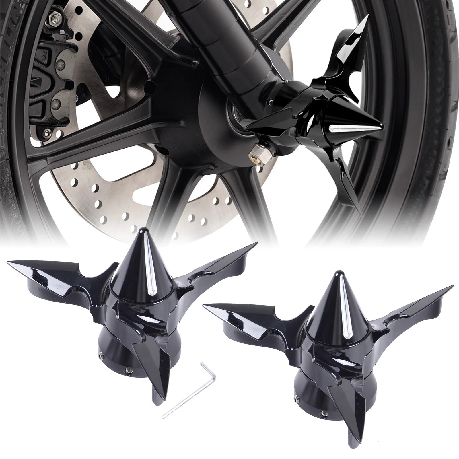 Moto Spun Blade Spinning Axle Caps Covers Per Harley Sportster Softail Touring Dyna Road Glides Electra Glides Vrsc Xg
