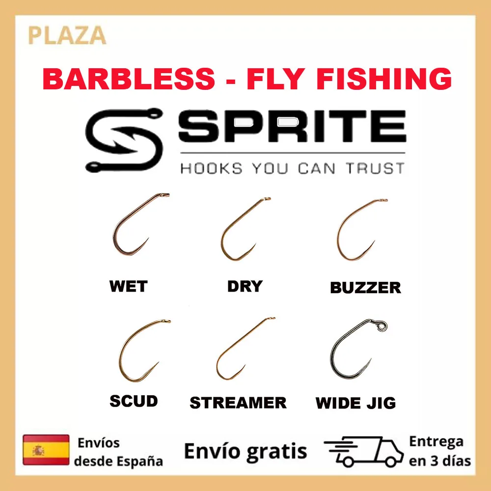 Sprite Senza Soluzione Di Continuità Pesca A Mosca Hooks-Barbless-50 Unità-Nindfas-Secco-Stelle Filanti-Grubs-Emergente-Pesca Accessori-Tre Unità Tras