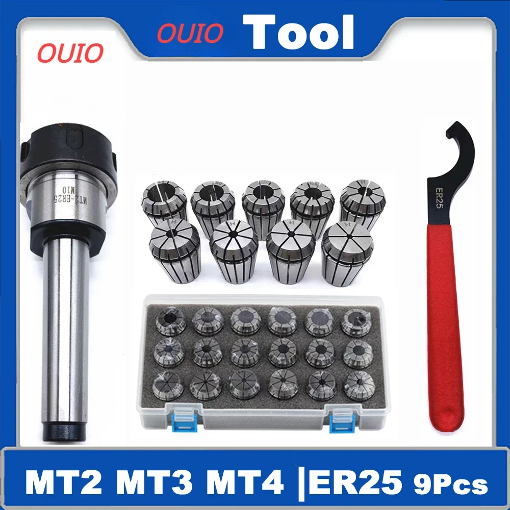 Ouio Er25 Collect Mt2 Mt3 Mt4 Morsetti A Molla 15Pcs Mt2 M12 Pinza Chuck Supporto Cono Morse Mt2 Mt3 Mt4 Er25 Set