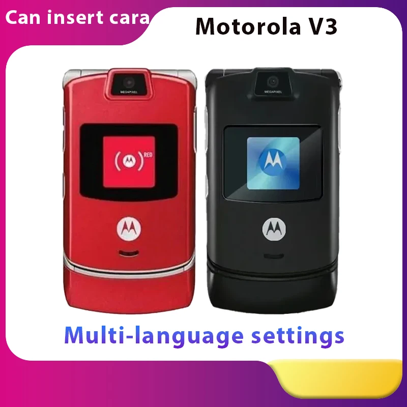 Motorola Razr V3 Ricondizionato-Originale Sbloccato Flip Bluetooth Phone Gsm 1.23 Mp Fotocamera 850/900/1800/1900 Di Alta Qualità