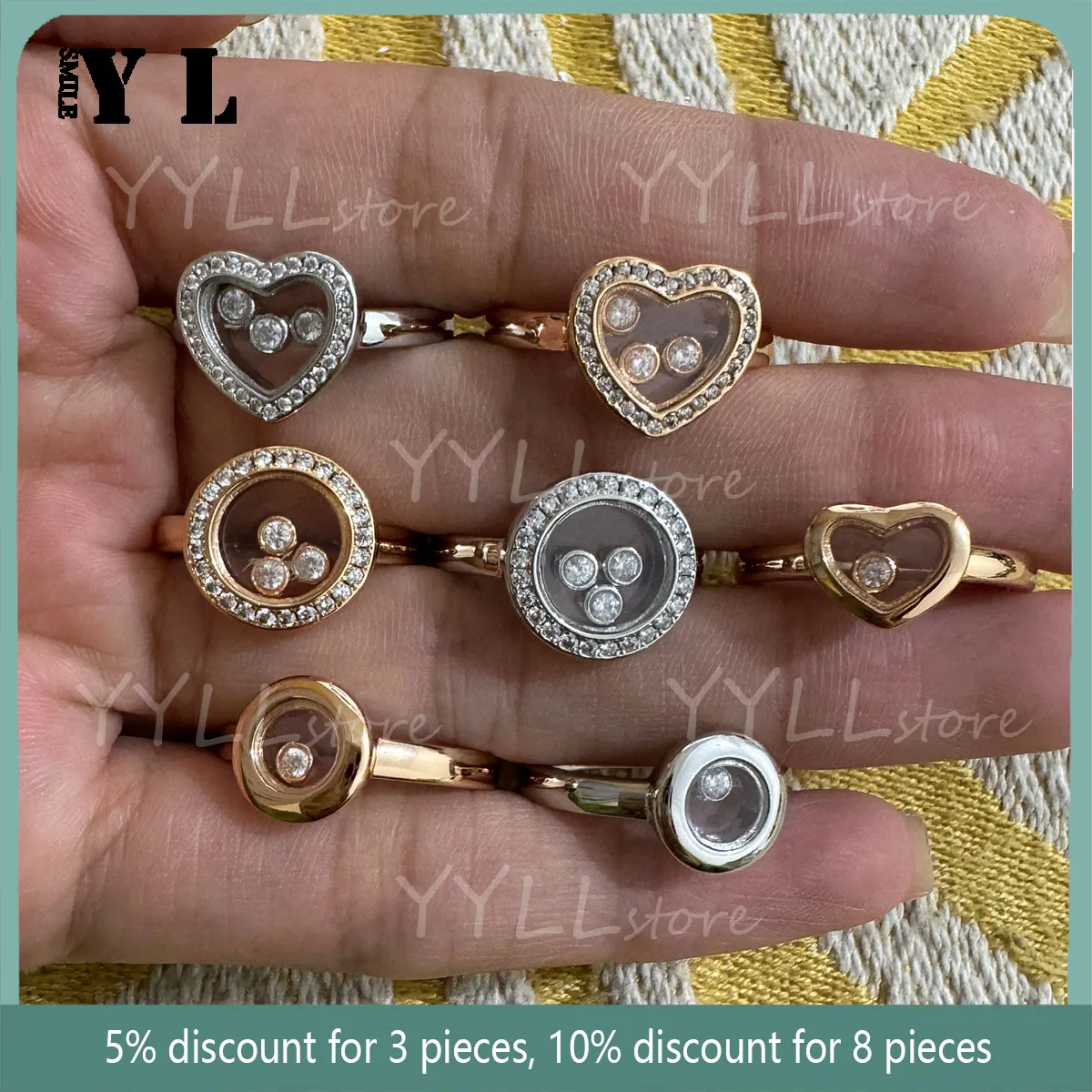 2023 New Rose Gold Love Mobile Diamond Ring Fashion Simple Luxury Brand Jewelry Party Couple Gift