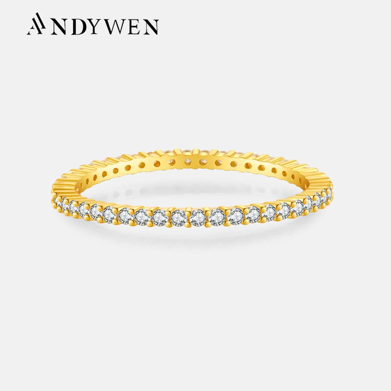 Andywen 925 Sterling Silver Gold Full Zircone Cz Ring 2023 Donne Anelli Gioielli Da Sposa Rock Punk Rock Punk Ring Gioielli Regalo