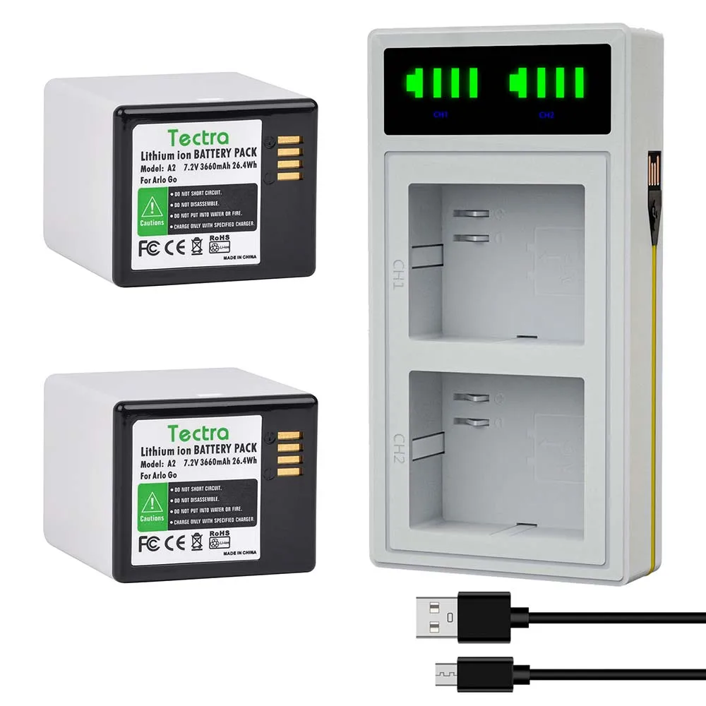 Batterie Ricaricabili A2 A-2/Doppia Stazione Di Ricarica Compatibile Con Arlo Go-Vma4410 / Arlo Go 2 Telecamere Di Sicurezza