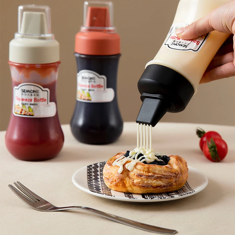350Ml Bouteilles Condimenti Presser En Plastique, 5Trous Avec Bus, Ketchup Bouteilles D'Huile D'Olive, Accessori De Cuisine