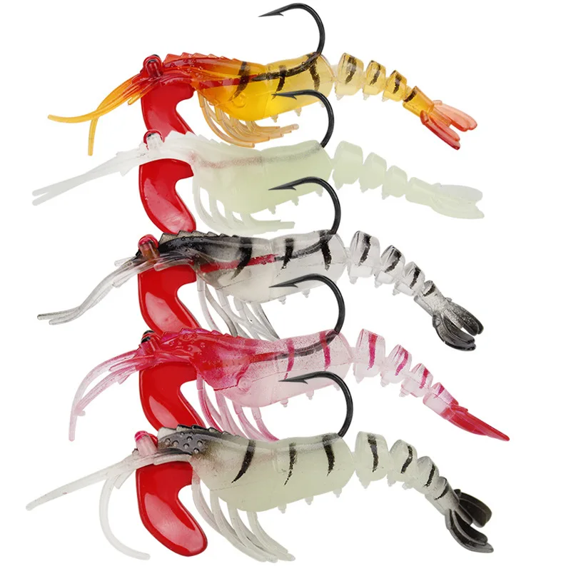 5 Pcs Soft Shrimp Fishing Bait Fish Bait Accessori Per La Pesca All'Ingrosso Soft Bait Gamberetti Esche Da Pesca A Cinque Sezioni