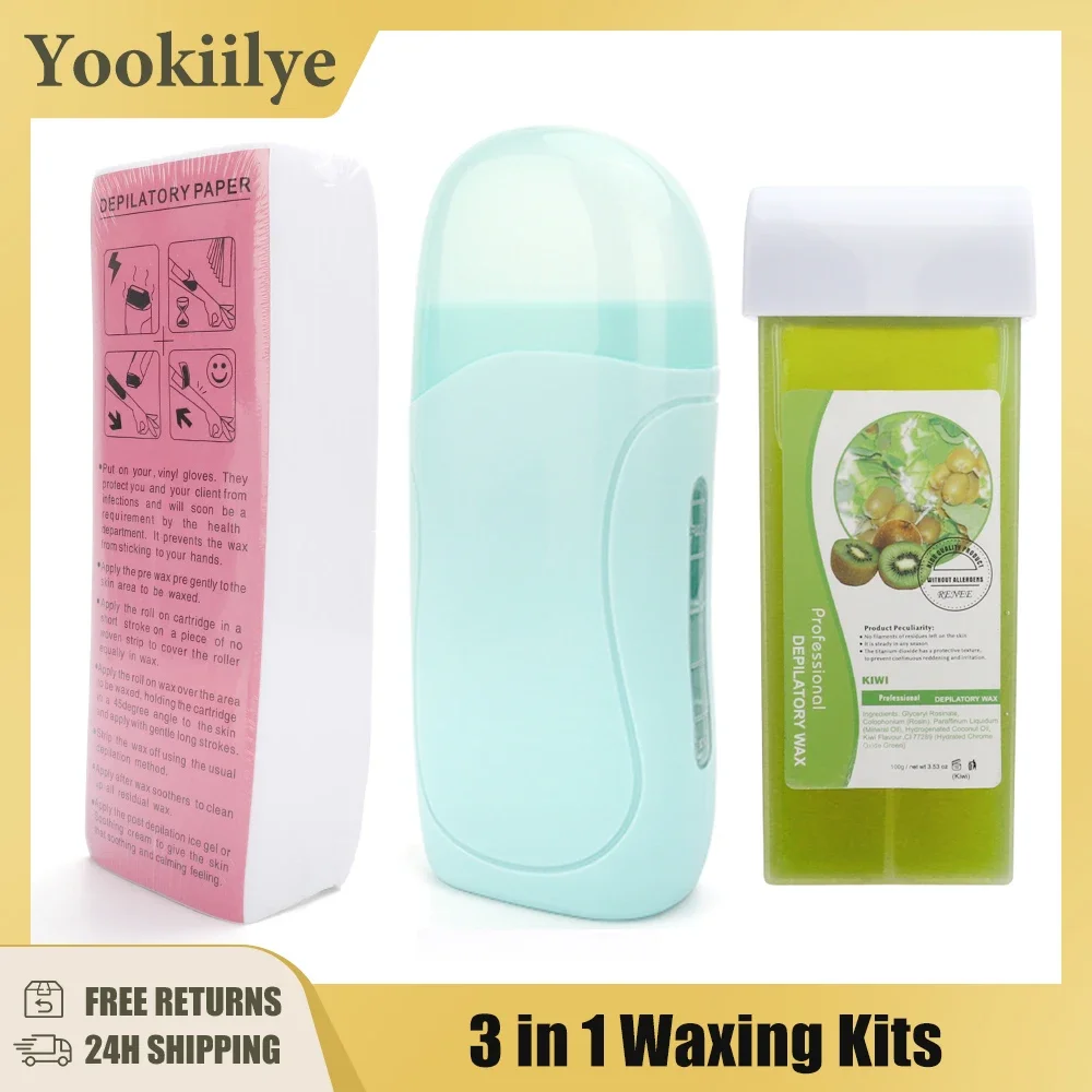 Kit Cera Depilatoria A Rullo Professionale Kit Depilazione Ceretta Kit Riscaldatore Cera Macchina Roll-On Carta Ceretta Epilatore Per Capelli Viso Cor