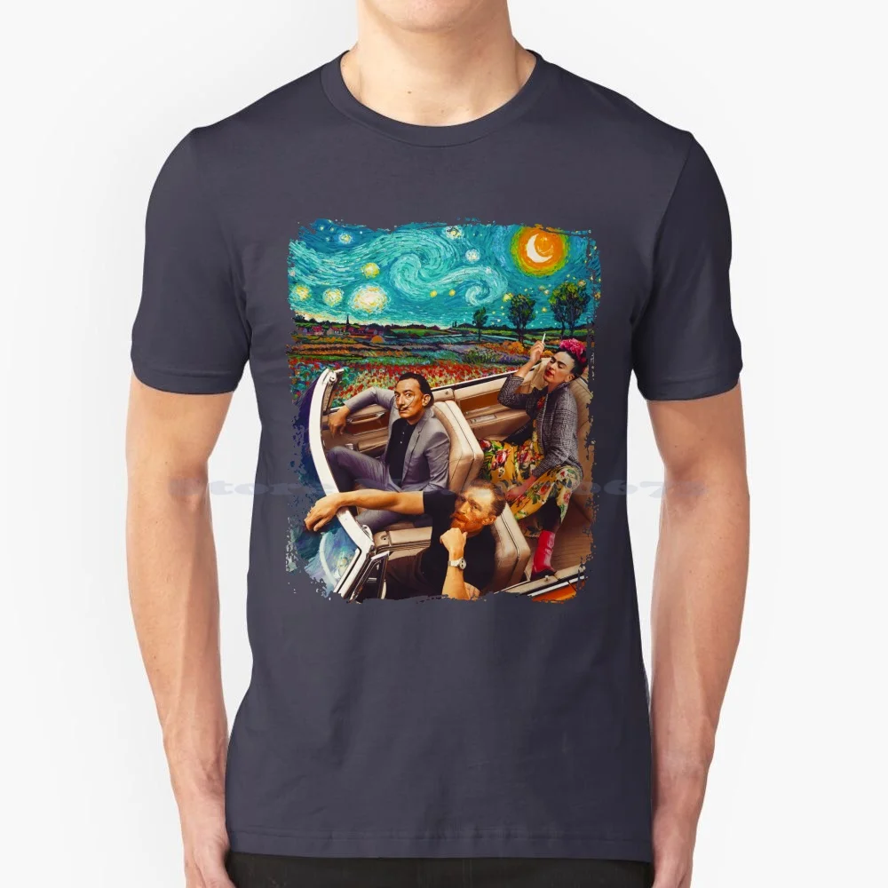 Vincent-Van-Gogh -- Salvador-Dali-Banksy-Maglietta Per Auto 100% Cotone Tee Vincent Van Gogh Salvador Dali Banksy