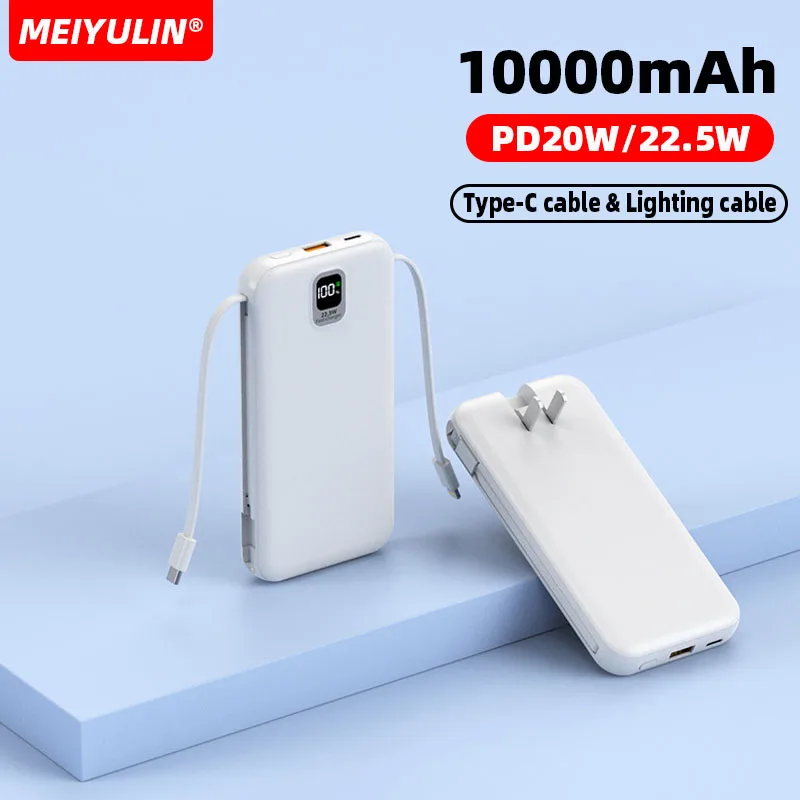 10000Mah Power Bank Cavi Integrati 22.5W Usb C Pd20W Batteria Esterna A Ricarica Rapida Con Spina Us Uk Eu Per Iphone 15 14 Samsung