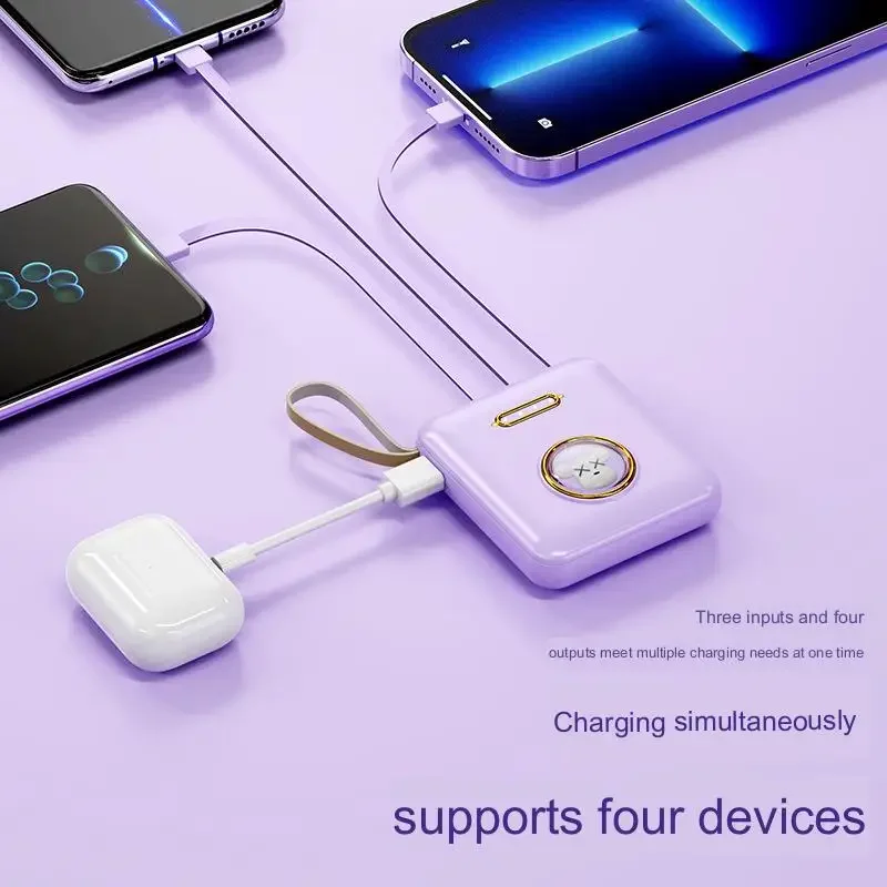Mini Powerbank 10000Mah Cute Compact Batteria Esterna Caricabatterie Portatile Integrato 4 Cavi Per Iphone Ipad Samsung Andiord