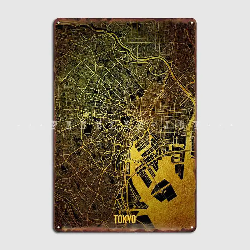 Tokyo Gold Map Poster Targa In Metallo Wall Pub Pub Garage Crea Pittura Decor Tin Sign Poster
