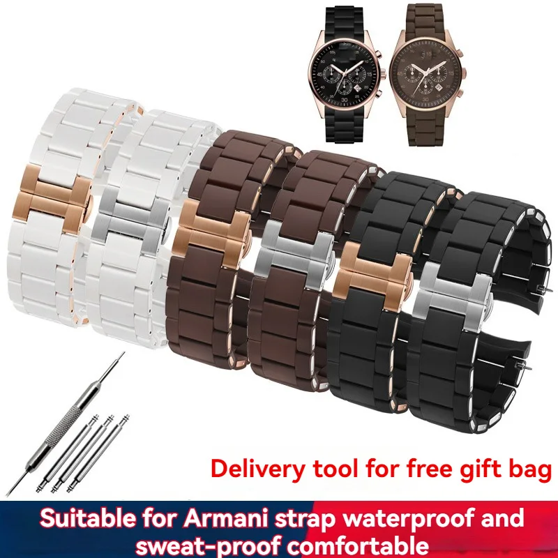 20 23Mm Cinturino In Acciaio Rivestito In Gomma Siliconica Uomo Donna Impermeabile Confortevole Catena Dell'Orologio Per Bingo Armani Ar5890 5891 5906