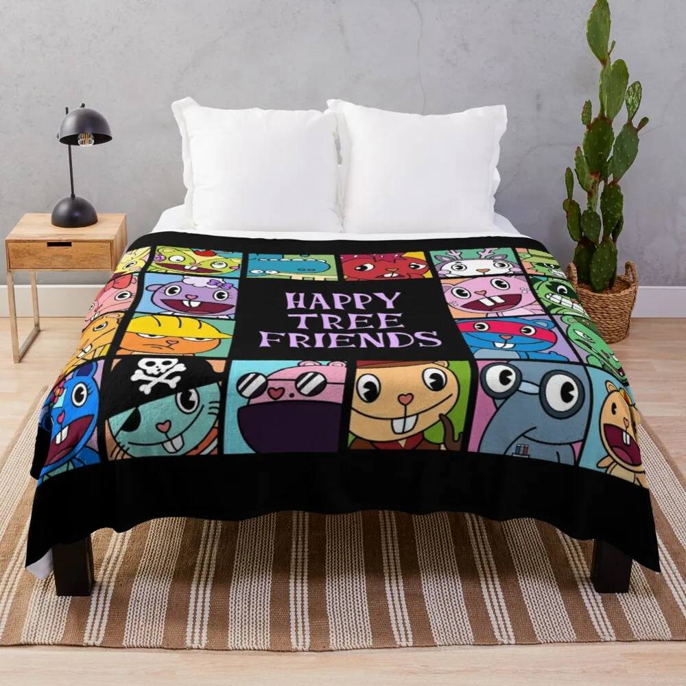 Happy Tree Friends Throw Coperta Large Fluffy Plaid Large Knitted Plaid