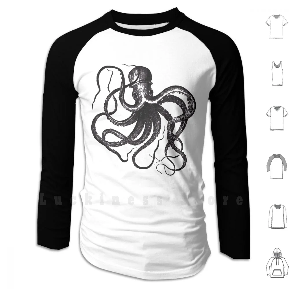 Vintage Octopus Illustration Felpe Octopus Octopi Kraken Ocean Beach Rustico Stravagante