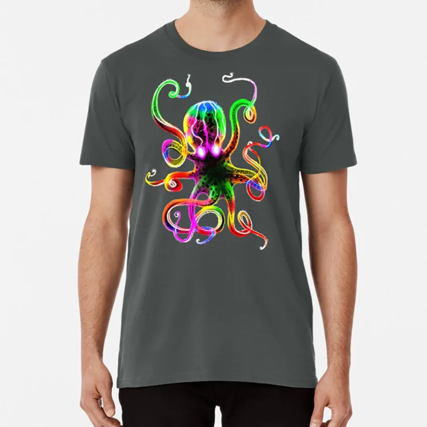 Rainbow Octopus Glow T Shirt Tie Dye Electric Lightning Blue Dark Glow Deep Water Night Kraken