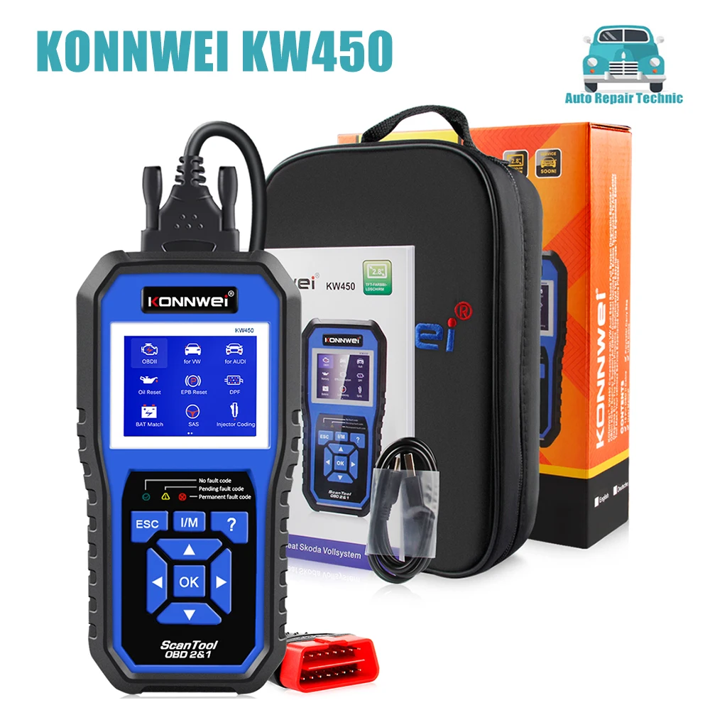 Konnwei Kw450 Tutti I Sistemi Strumento Diagnostico Obd2 Per Auto Per Vag Per Vw Per Audi Abs Airbag Oil Abs Epb Dpf Srs Tpms Reset Scanner