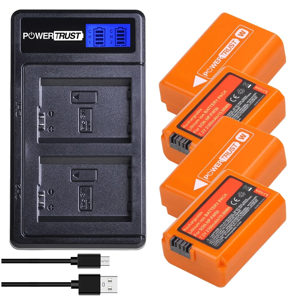 Batterie Della Sostituzione Del Set 2160Mah Del Caricabatteria Di Np-Fw50 Per L'Alfa A6500/A6400/A6300/A5100/A5000/A7S/Nex-7/Nex-6/A55V/A33 Di Sony