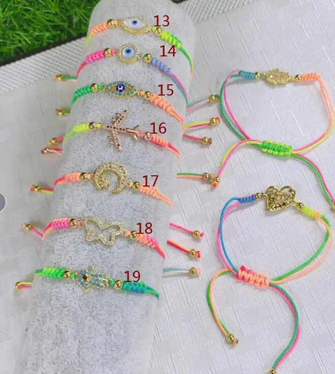 Moon Butterfly Plane Hand Copper Cz Beads Bracciale Regolabile Corda Intrecciata Colore Cord Jewelry Sf3S