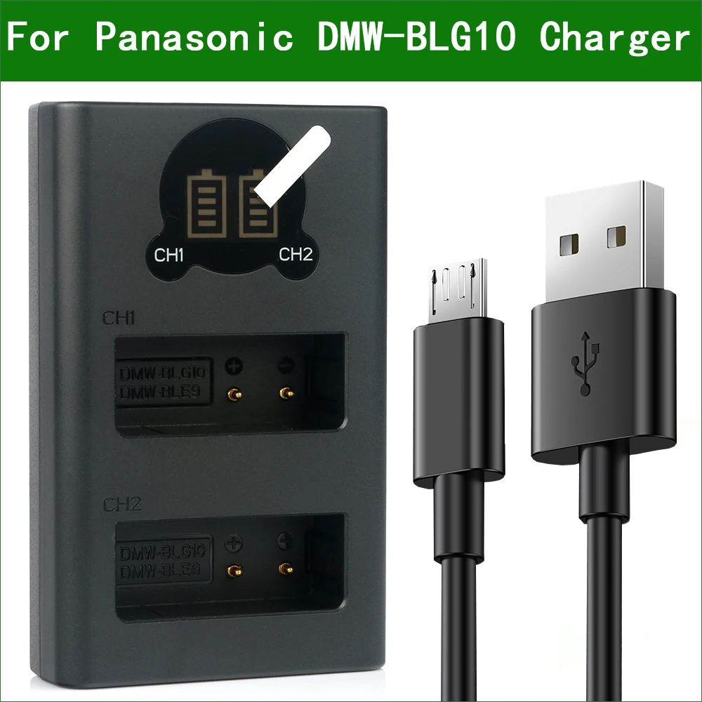 Dmw-Blg10 Ble9 Dual Usb Caricabatteria Per Panasonic Lumix Dmc-Dmc-Tz80 Tz81 Tz82 Tz85 Gf3 Gf5 Gf6 Gx7 Gx80 Gx85 Lx10 Zs110 Tx1