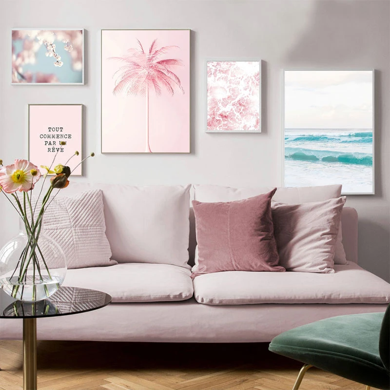 Nordic Seascape Waves Wall Art Pictures Flower Combination Dipinti Su Tela Poster Paesaggistici E Stampa Home Decor