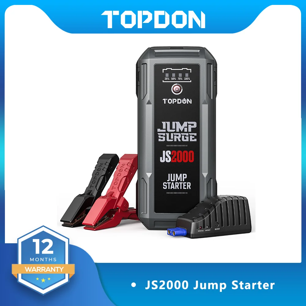 Topdon Js2000 2000A Car Jump Starter Power Bank Led Light 16000Mah Stazione Batteria Portatile Dispositivo Di Avviamento Del Ripetitore Di Emergenza