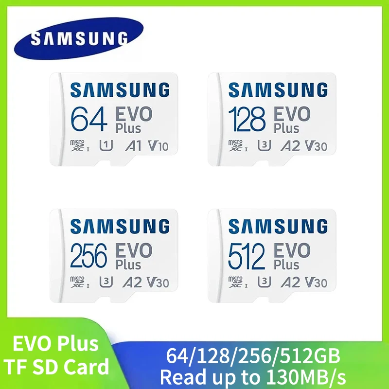 Scheda Di Memoria Samsung Evo Plus 512Gb 256Gb 128Gb 64Gb Ad Alta Velocità 100 Mb/S Micro Sd Classe 10 U3 Tf Card Uhs-I Micro Sd Card