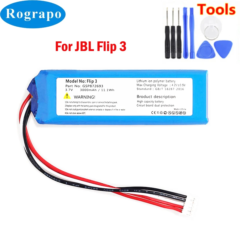 Nuovo 3.7V 3000Mah Gsp872693 P763098 03 Batteria Per Jbl Flip 3 / Jbl Flip 3 Altoparlante Grigio Accumulatore Di Ricambio