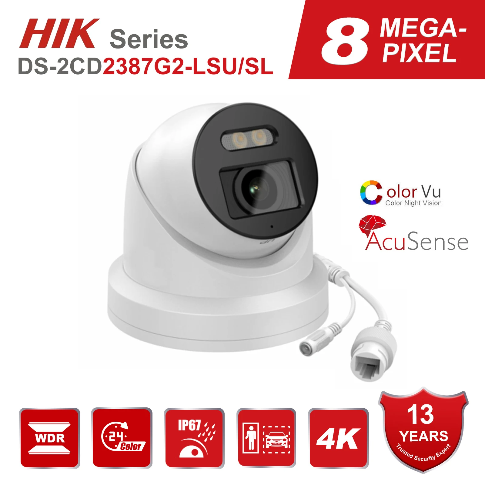 Hikvision Originale 4K 8Mp Poe Ip Colorvu Camera Ds-2Cd2387G2-Lsu/Sl Protezione Di Sicurezza Esterna Rilevamento Di Veicoli E Umani Acusense