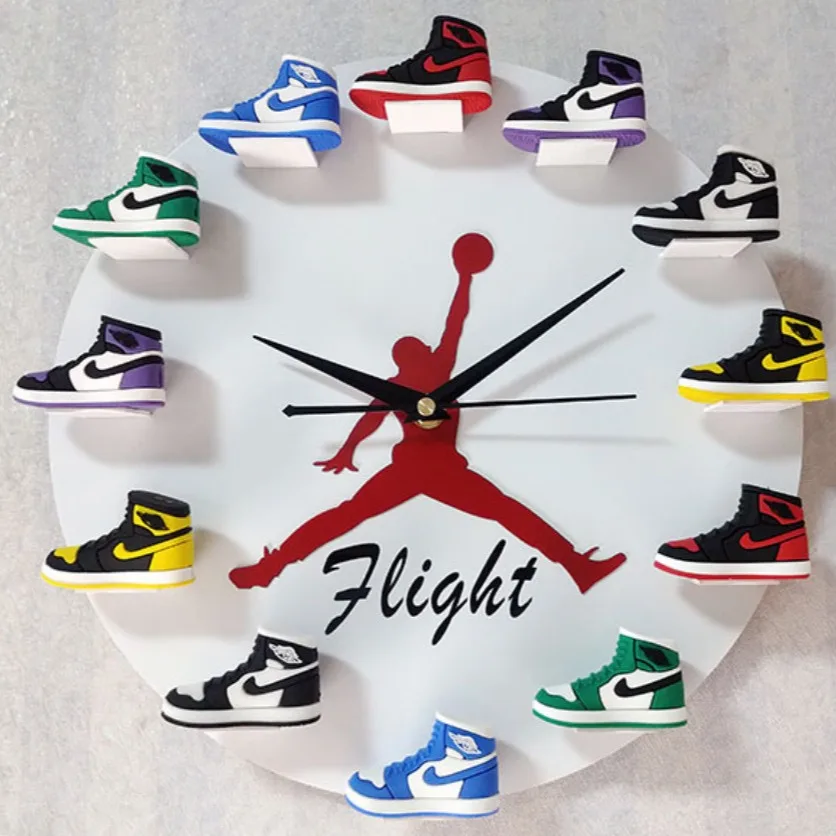 Orologio Basket Fornisce Scarpe 3D Modello Aj1-12 Generazione Orologio Da Parete Scarpe Flying Jordan Bell