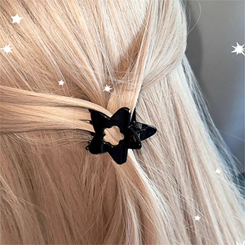 Y2K Black Star Hairpin Flower Morsetti Shark Hair Catch Sweet Black Hollow Barrettes Daily Wearing Party Hair Clips
