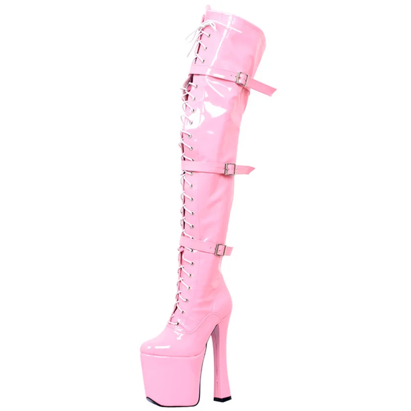 Caca 20Cm Tacchi Alti Donna Stivali Alla Coscia, Scarpe Da Pole Dance Da Palcoscenico Da Uomo, Scarpe Con Plateau Fetish, Botas Lunghe Sopra Il Ginocc