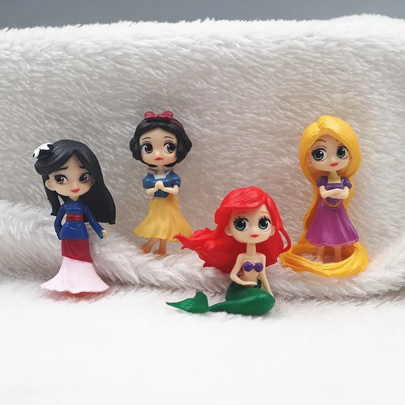 4 Pz/Set 5Cm Disney Anime Princess Biancaneve Hua Mulan Mermaid Rapunzel Pvc Figure Doll Toys