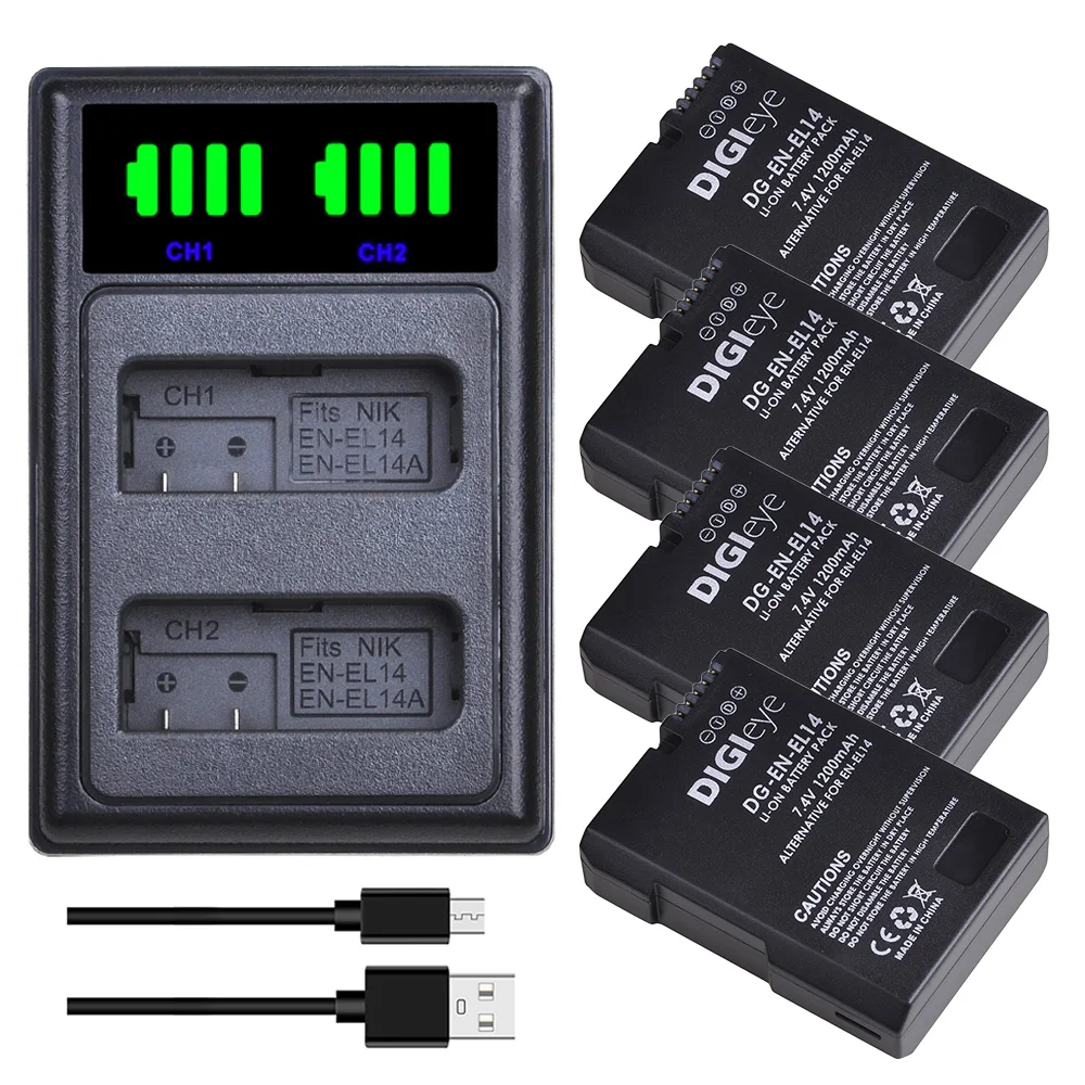 Per Nikon En-El14 En-El14A En El14 El14A Batterie + Led Usb Caricatore Doppio Per Nikon D3100 D3200 D3300 D5100 D5200 D5300 P7000