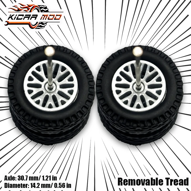 Kicarmod 1/64 Monster Truck Off-Road Model Car Wheels (1 Set) Per 1:64 Wheel Track: 0.71In Pneumatici In Gomma 1 Set Per Hot Wheels Toys