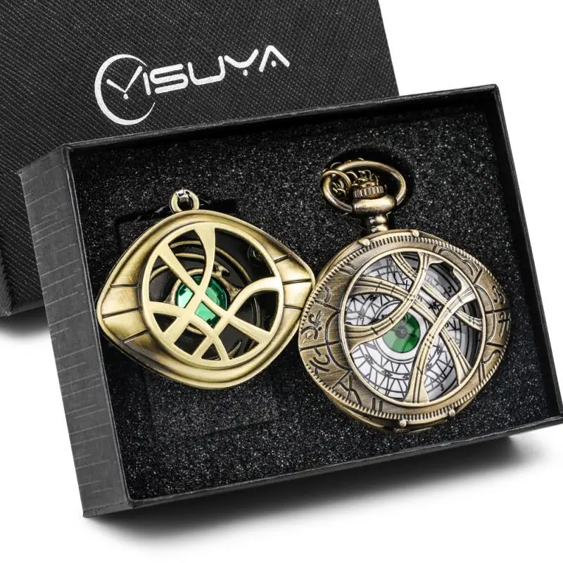 Marvel Doctor Strange Antique Retro Eye Shaped Hollow Skeleton Pocket Watch Set Di Kit Di Catene Con Ciondolo In Corda Intrecciata Fatta A Mano