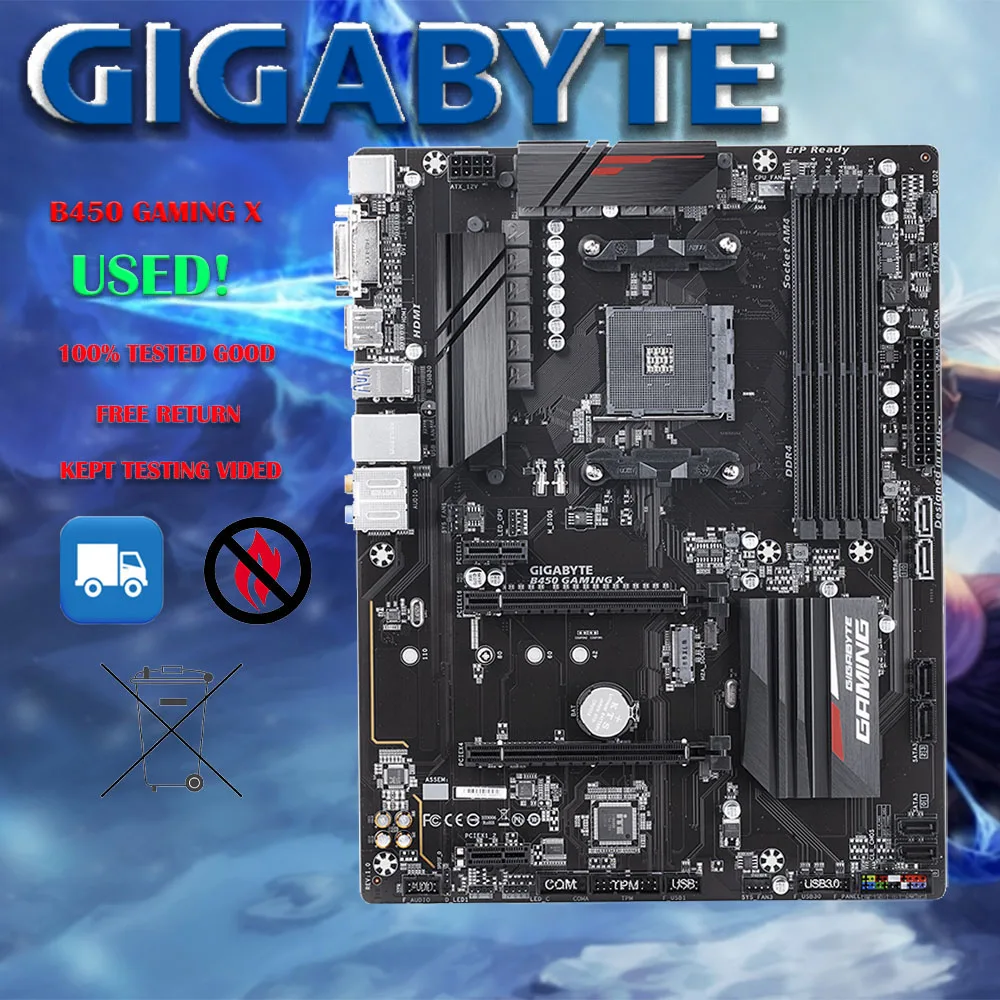 Scheda Madre Gigabyte B450 Gaming X Usata 64Gb Dvi Hdmi Am4 Ddr4 Atx B450 Scheda Madre Testata Al 100% Completamente Funzionante