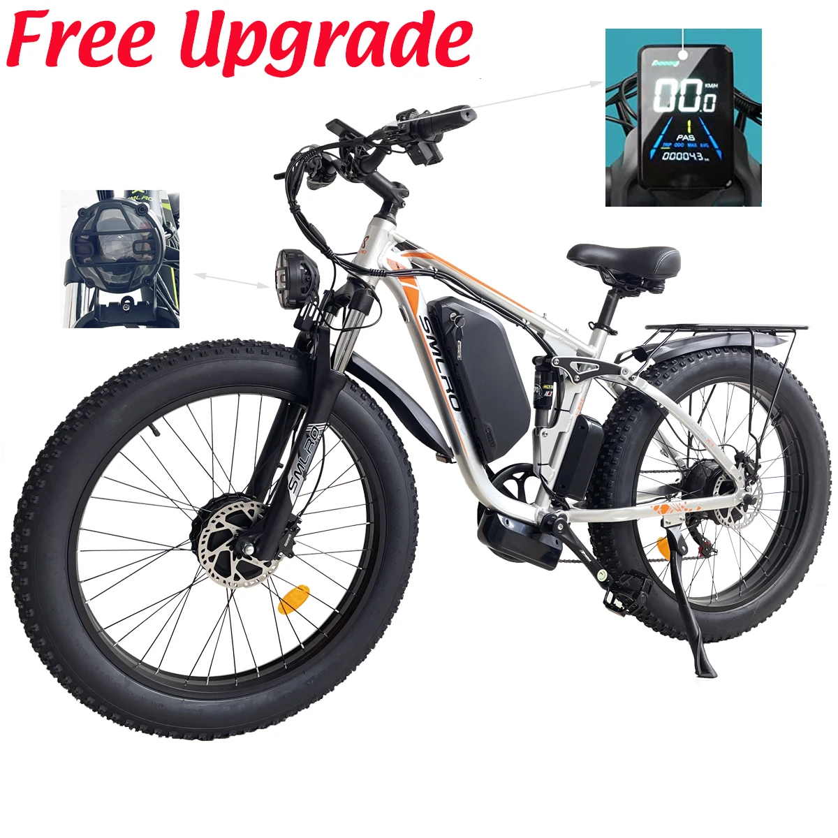 Smlro V3 Dual Motors Mtb Con Ammortizzatore Posteriore, 22.4Ah 2000W 26 "Fat Tire Bici Elettrica 35Mph, Mountain E-Bike