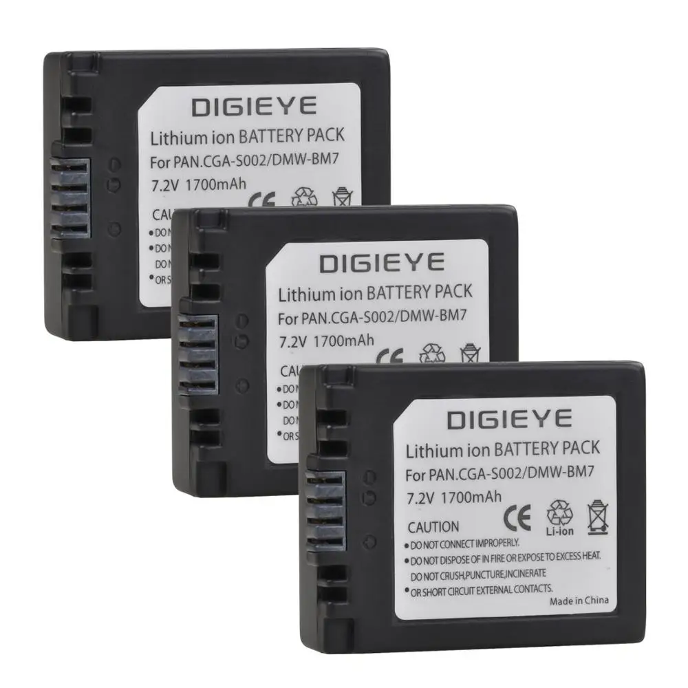 Cga-S002, Cga-S002A, Cga-S002E, Dmw-Bm7 Li-Ion Batteria Per Panasonic Lumix Dmc-Dmc-Fz1, Fz2, Fz3, Fz4, Fz5, Fz10, Fz15, Fz20 Macchina Fotografica